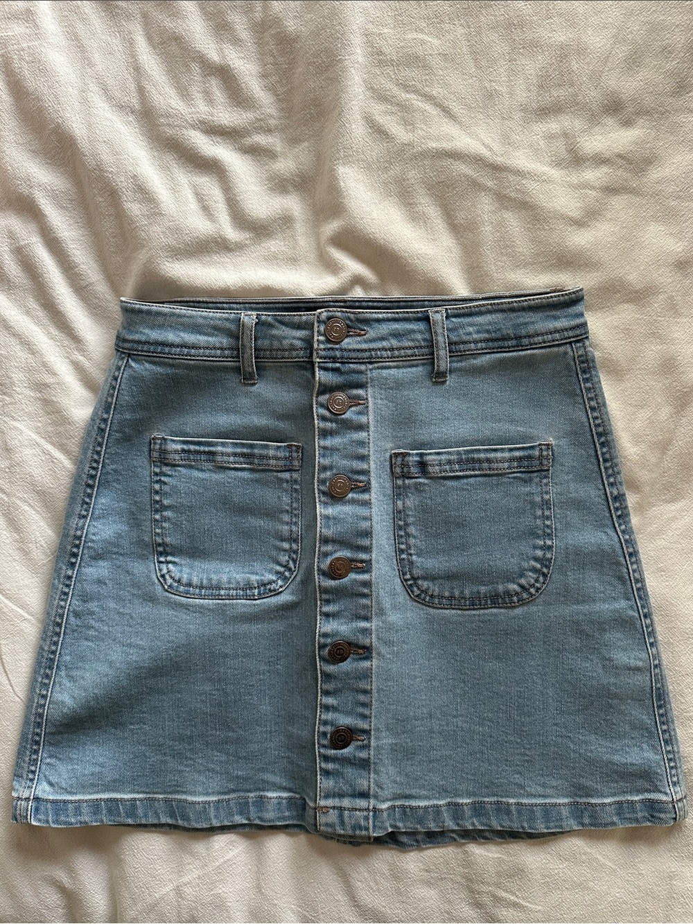 Classic Light Blue Denim Button-Front Skirt
